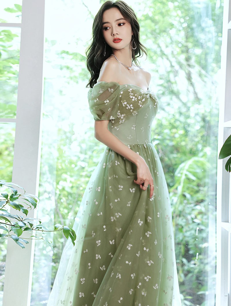 Luxury Fashion Green Tulle Prom Party Dress Elegant Formal Wear04