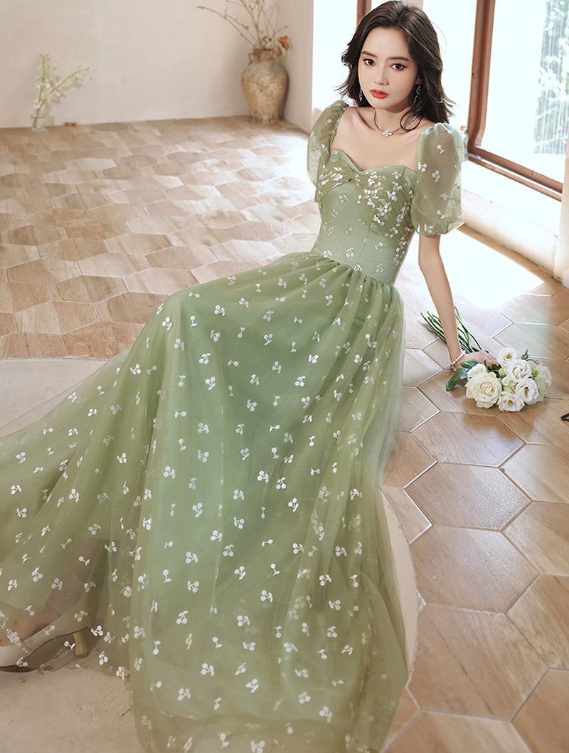 Luxury Fashion Green Tulle Prom Party Dress Elegant Formal Wear05