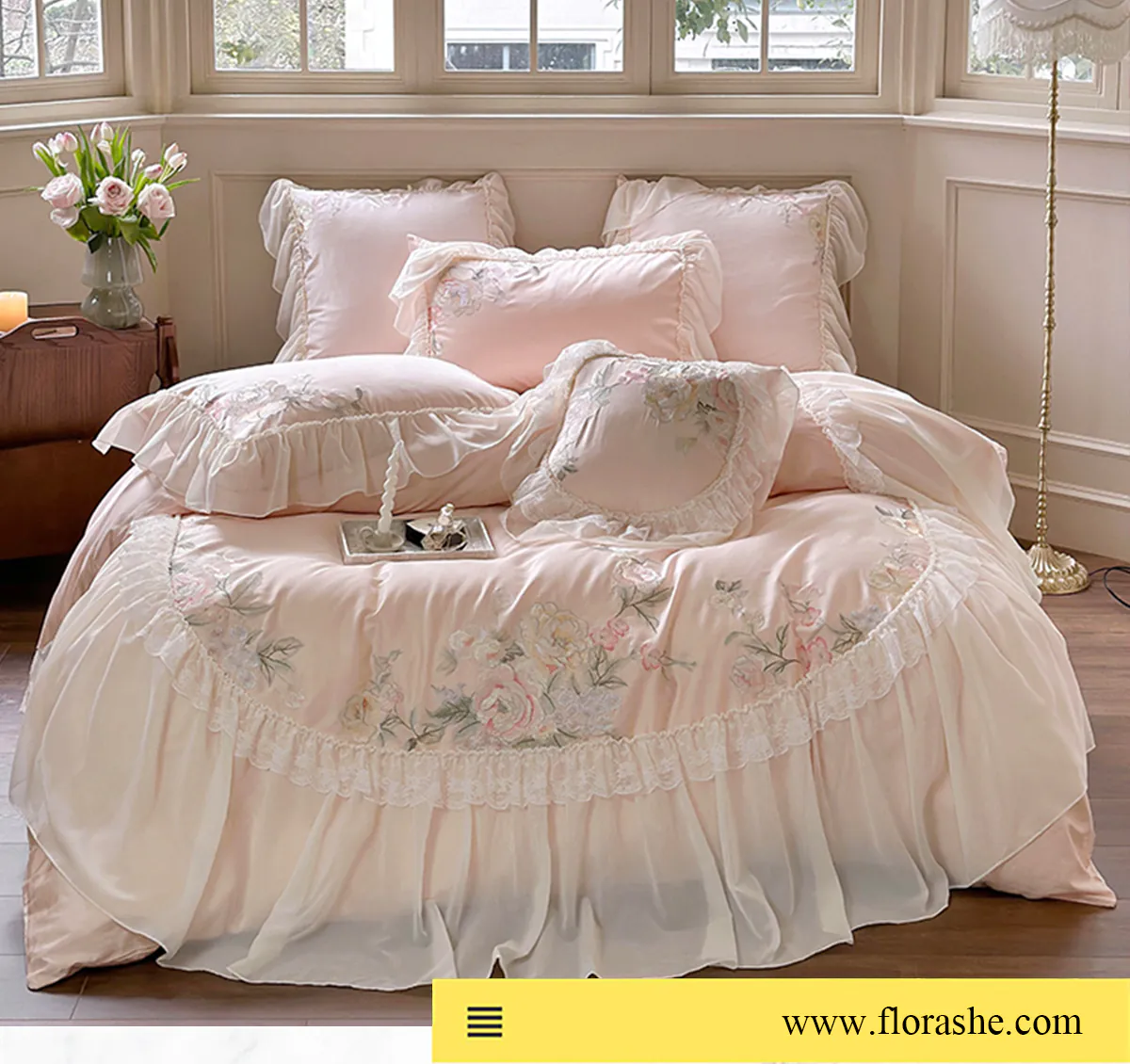 Luxury-Long-Staple-Cotton-Embroidery-Ruffle-Lace-Trim-Bedding-Set20
