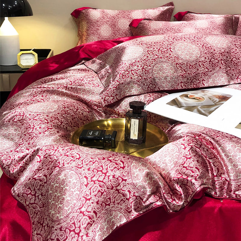 Luxury Silky Satin Duvet Cover Flat Sheet Pillowcase 4 Piece Set05