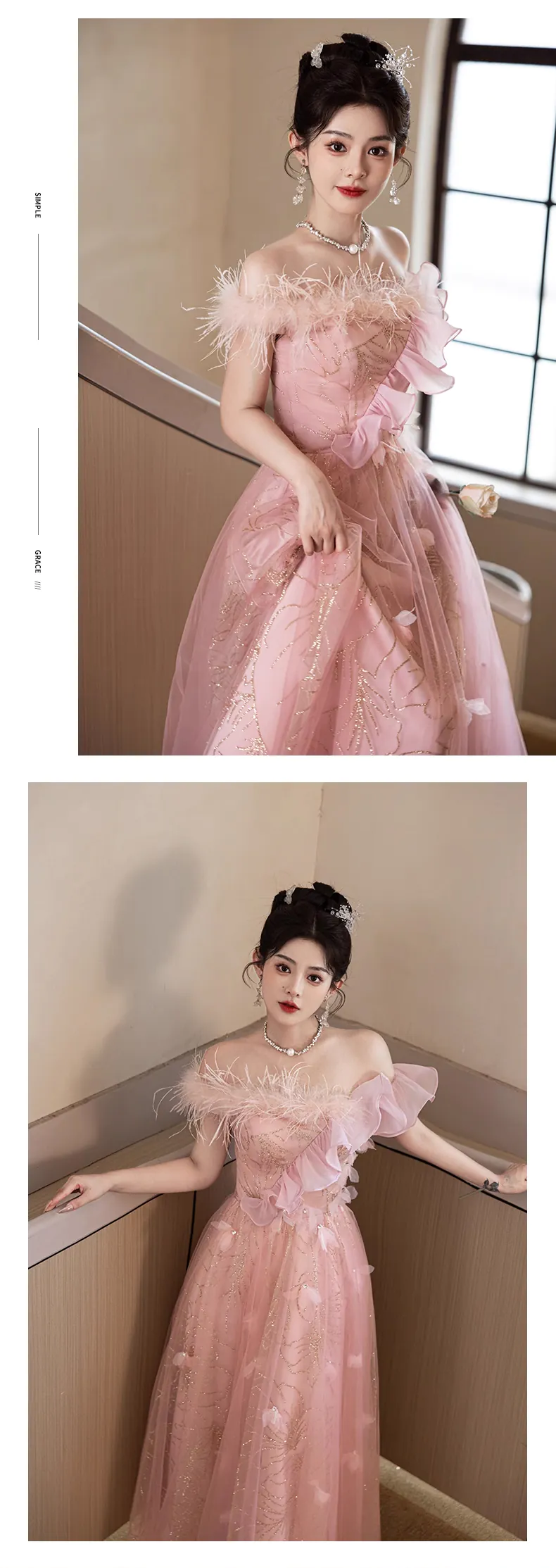 Pink-Tulle-Off-Shoulder-Feather-Neck-Butterfly-Princess-Prom-Formal-Dress13