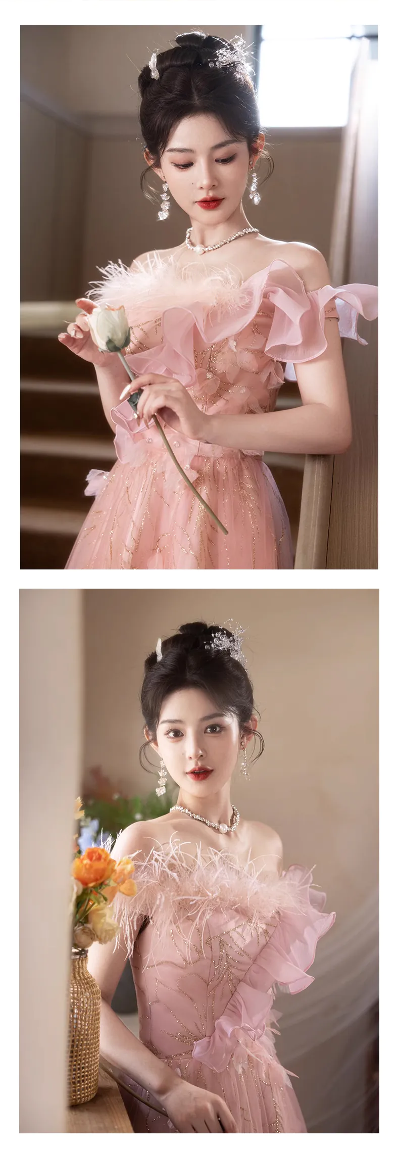 Pink-Tulle-Off-Shoulder-Feather-Neck-Butterfly-Princess-Prom-Formal-Dress15
