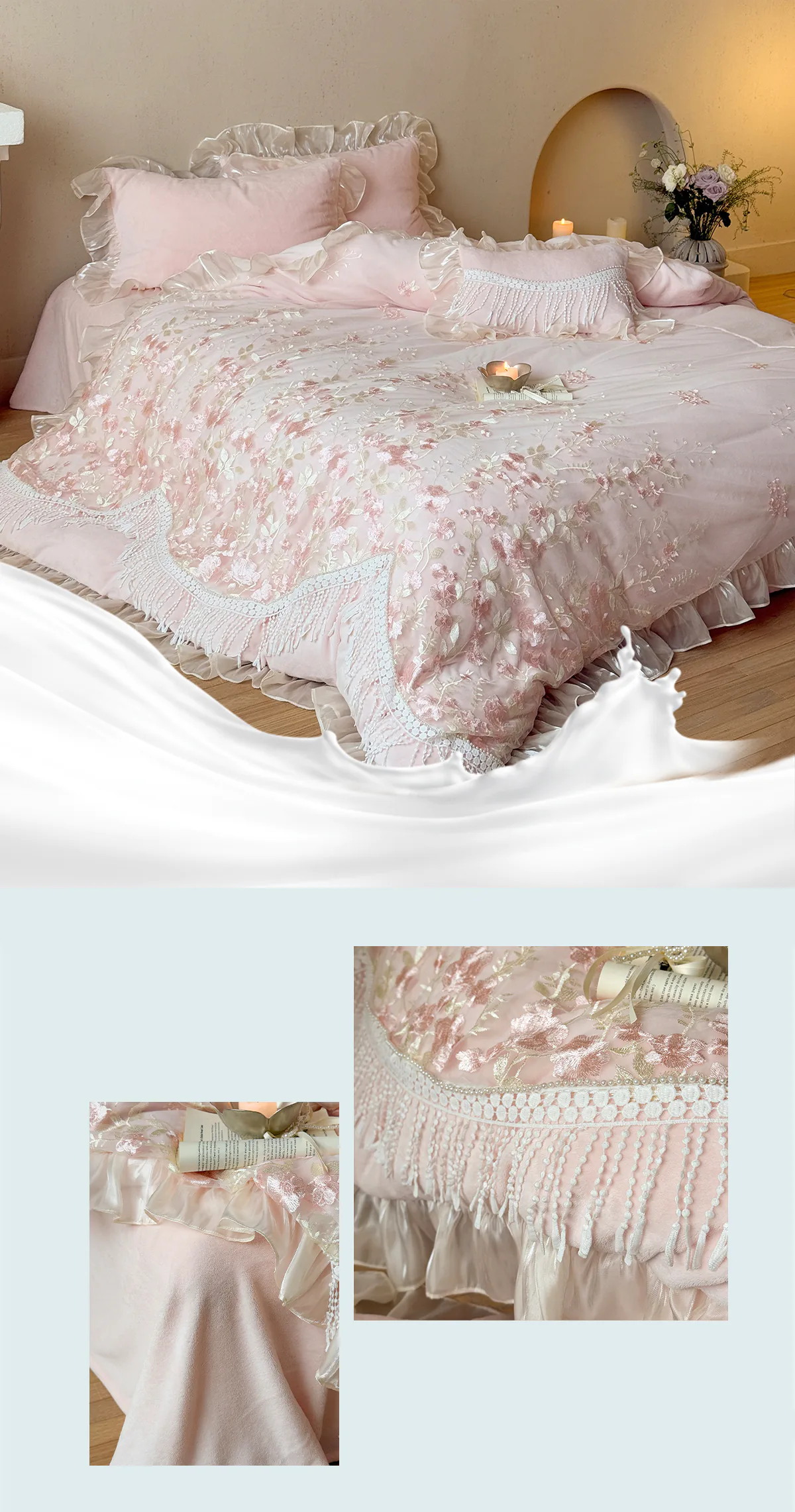 Princess-Embroidery-High-Weight-Milk-Velvet-Bedding-Set-with-Tassel-Fringe12