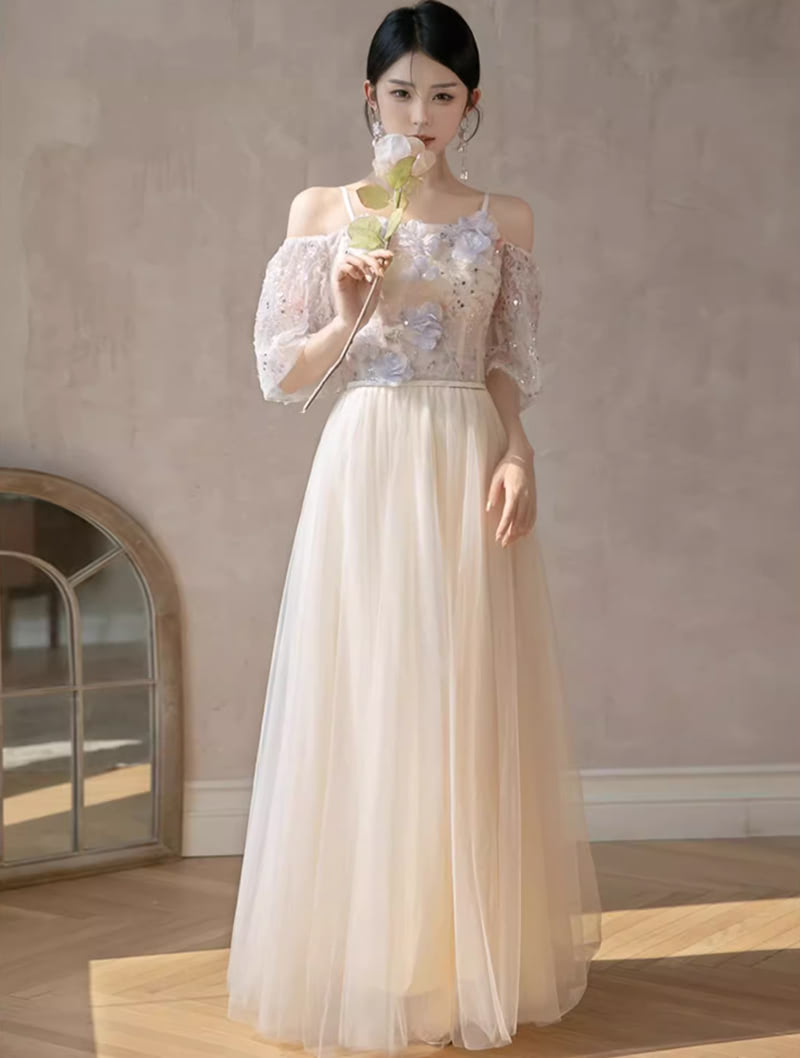 Romance Flower Champagne Bridal Party Gown Fashion Bridesmaid Dress02