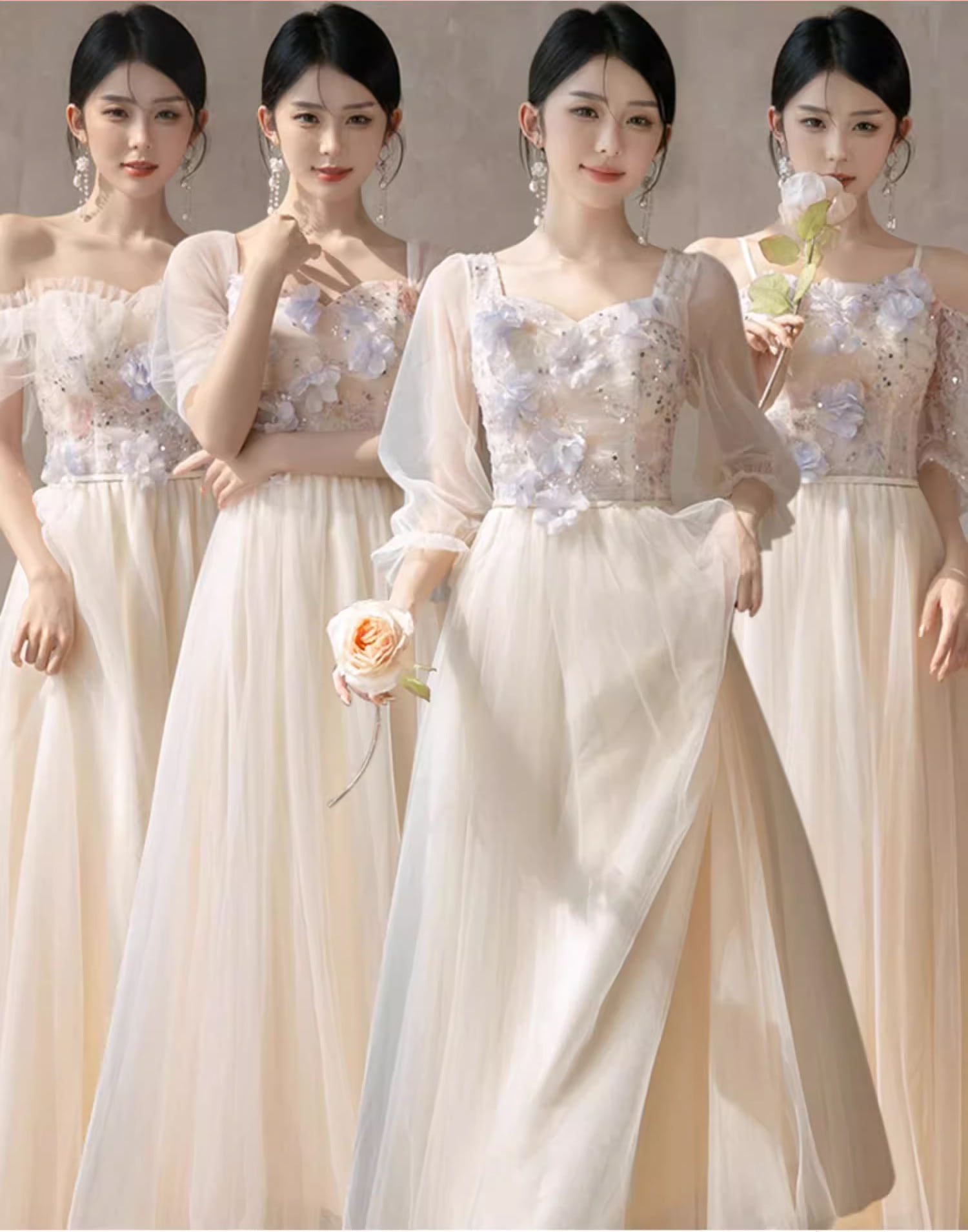 Romance-Flower-Champagne-Bridal-Party-Gown-Fashion-Bridesmaid-Dress11