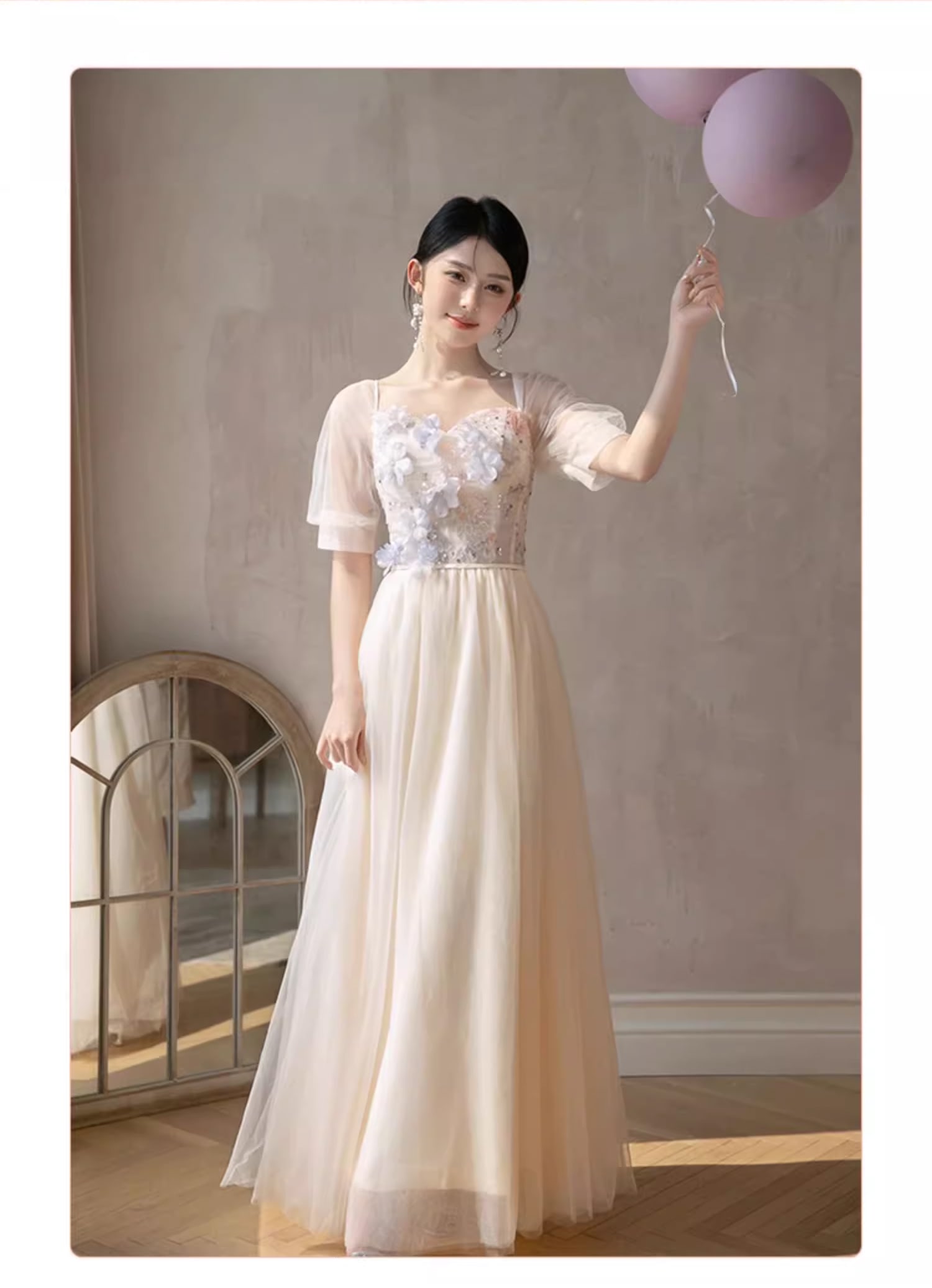 Romance Flower Champagne Bridal Party Gown Fashion Bridesmaid Dress ...