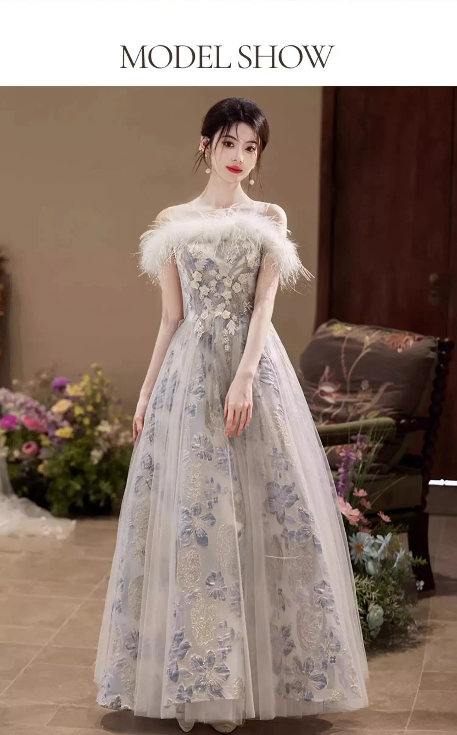 Romantic-A-Line-Silver-Embroidery-Feather-Tulle-Formal-Party-Gown10