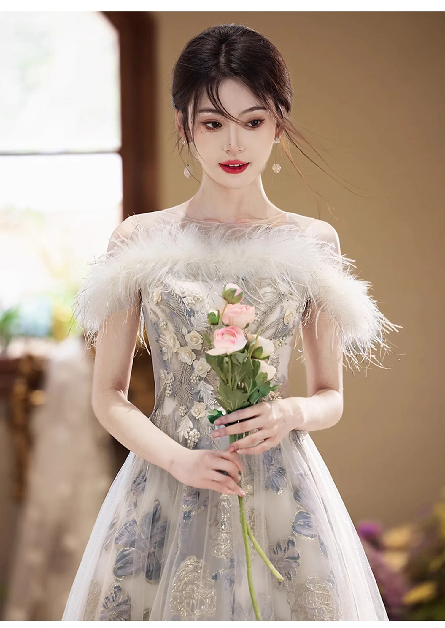 Romantic-A-Line-Silver-Embroidery-Feather-Tulle-Formal-Party-Gown14
