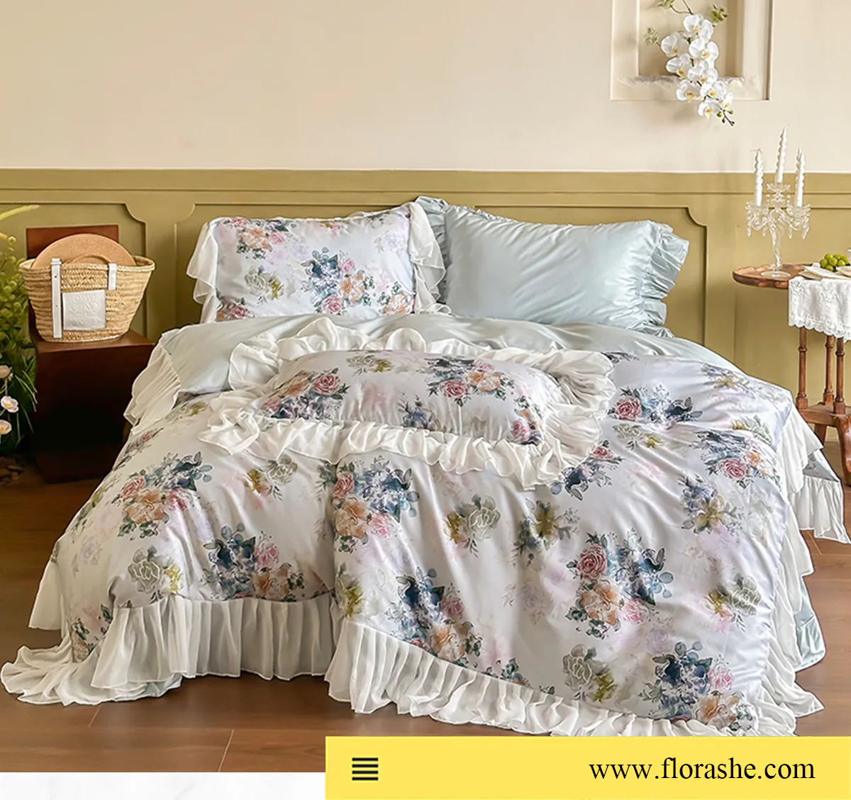 Romantic-Comfortable-Ruffle-Trim-Floral-Chiffon-Bedding-4-Pcs-Set10