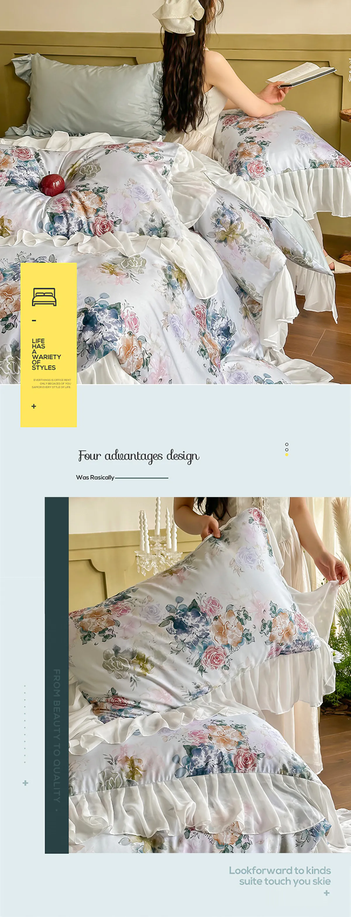 Romantic-Comfortable-Ruffle-Trim-Floral-Chiffon-Bedding-4-Pcs-Set12