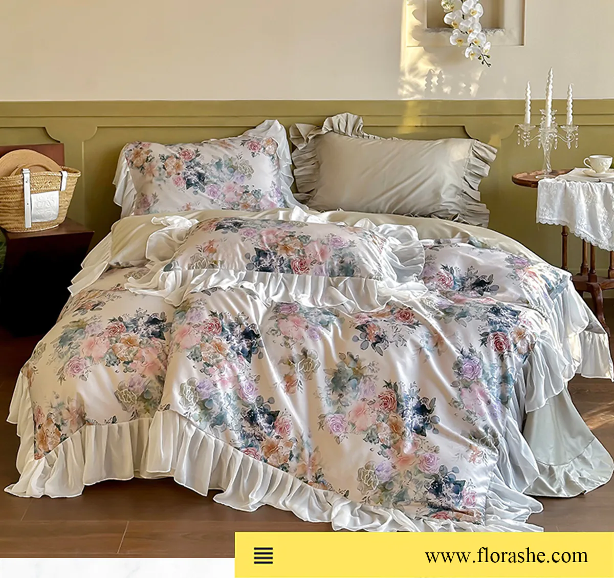 Romantic-Comfortable-Ruffle-Trim-Floral-Chiffon-Bedding-4-Pcs-Set15