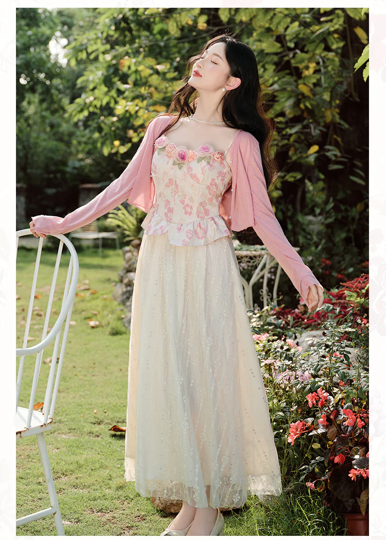 Romantic-French-3D-Rose-Lace-Slip-Dres-with-Knit-Cardigan-Two-Piece-Set16