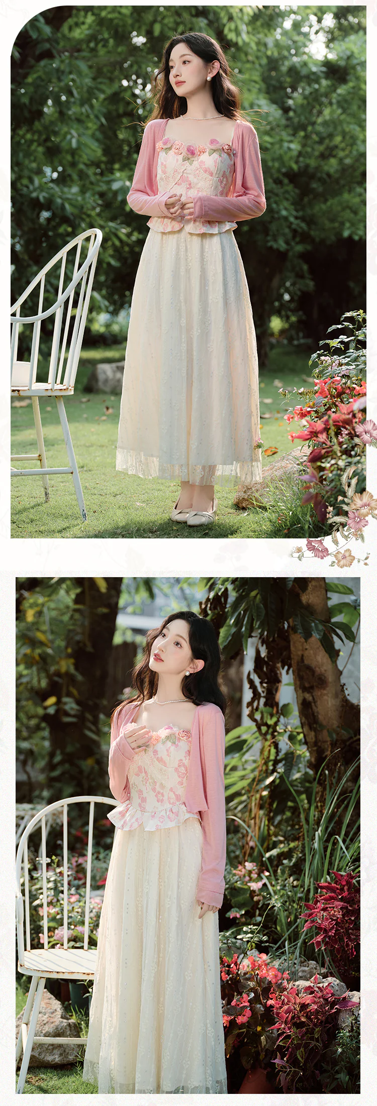 Romantic-French-3D-Rose-Lace-Slip-Dres-with-Knit-Cardigan-Two-Piece-Set17