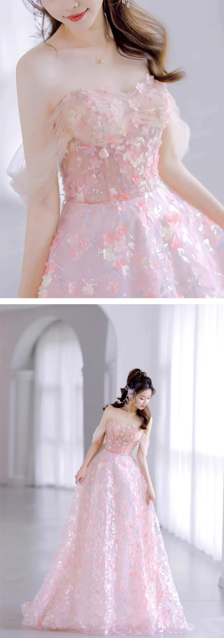 Romantic-Pastel-Pink-Off-Shoulder-3D-Flowers-Sparkle-Evening-Party-Dress12