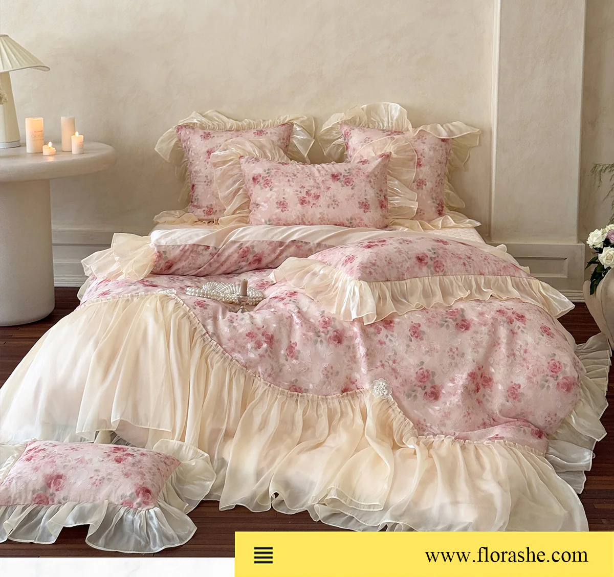 Romantic-Pink-100-Combed-Cotton-Rose-Floral-Print-Lace-Trim-Bedding-Set07