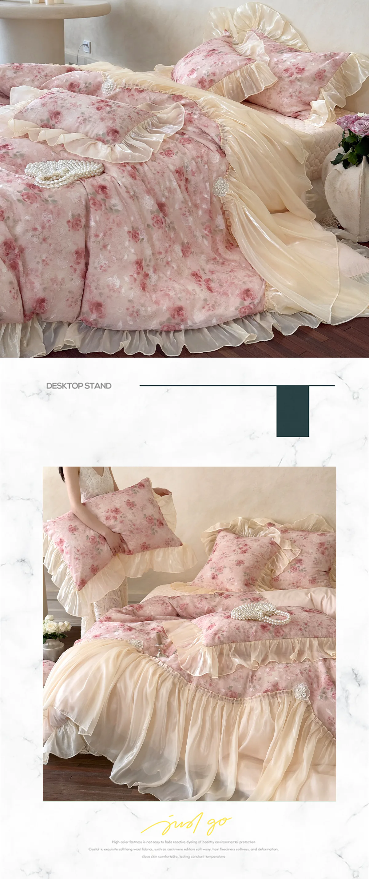Romantic-Pink-100-Combed-Cotton-Rose-Floral-Print-Lace-Trim-Bedding-Set11