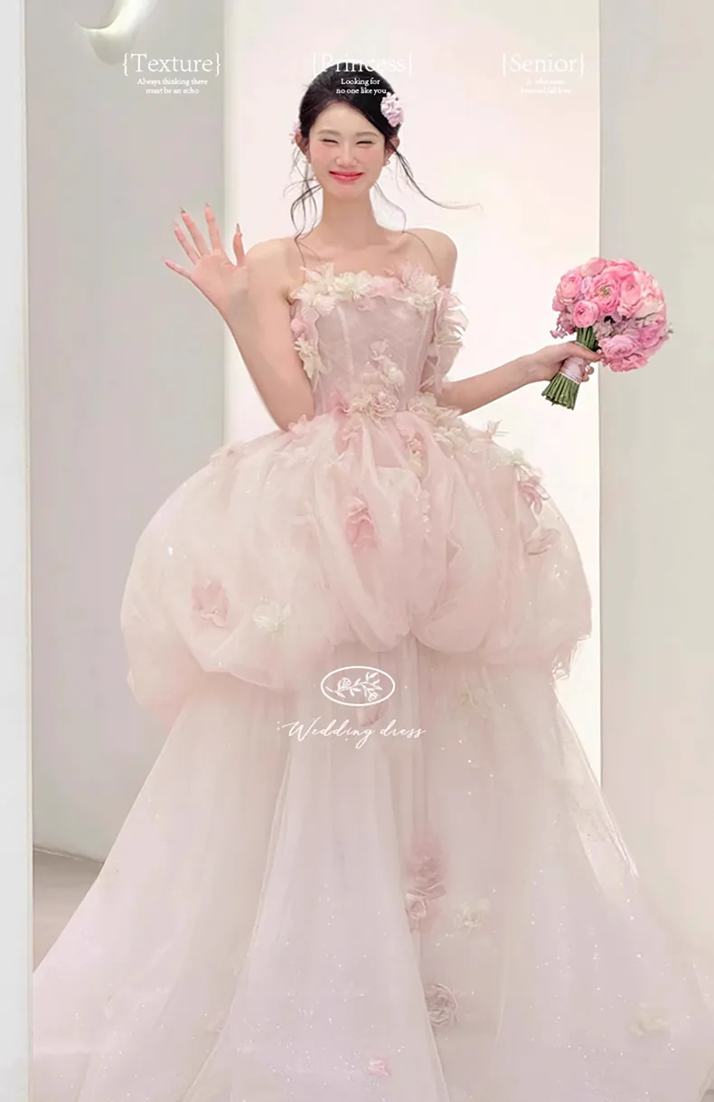 Romantic-Soft-Pink-Off-Shoulder-Bubble-Skirt-Tulle-Bridal-Gown-Prom-Dress06