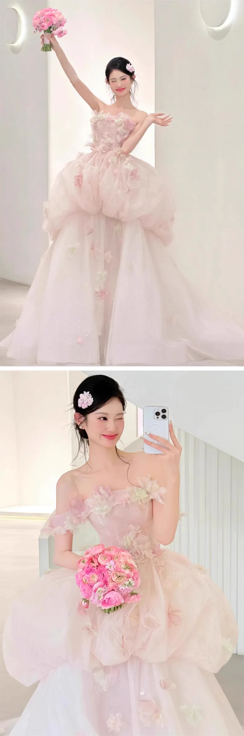 Romantic-Soft-Pink-Off-Shoulder-Bubble-Skirt-Tulle-Bridal-Gown-Prom-Dress10