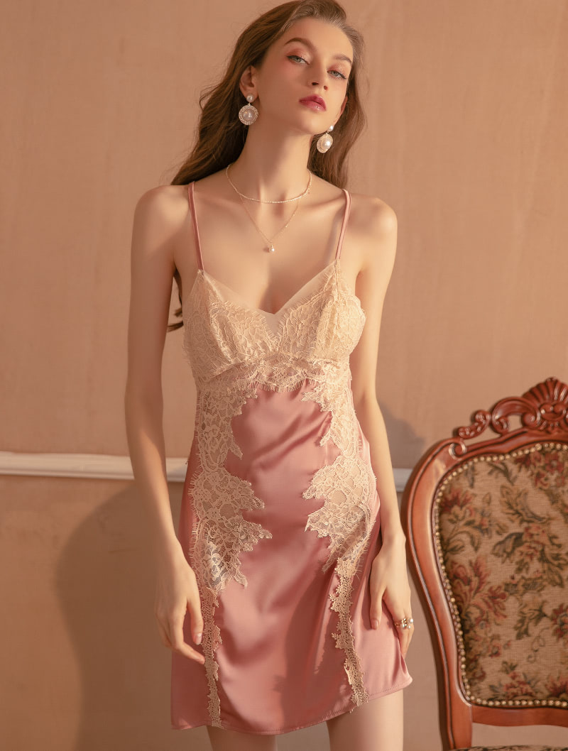 Sexy Sheer Lace Slip Nightgown Backless Sleepwear02