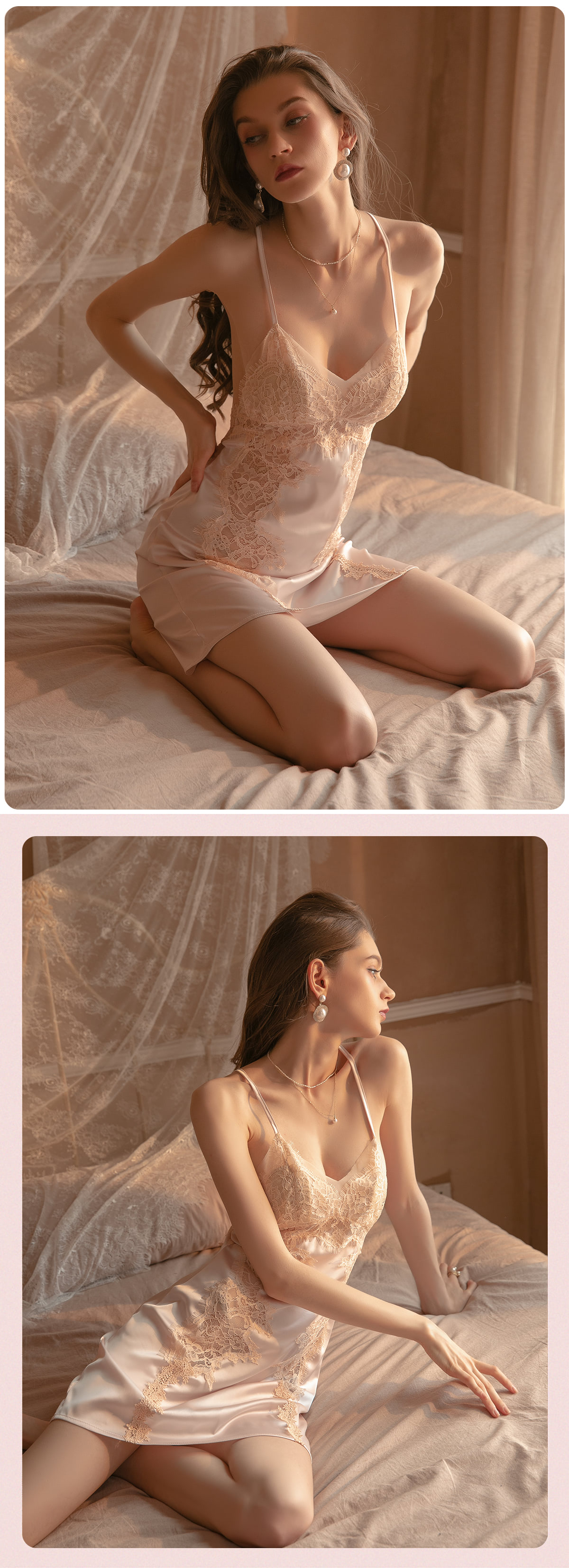 Sexy Sheer Lace Slip Nightgown Backless Sleepwear19