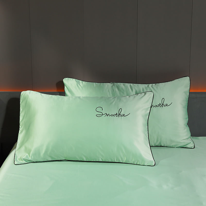 Silky Satin Duvet Cover Flat Sheet Pillowcase Bedding 4Pcs Set06