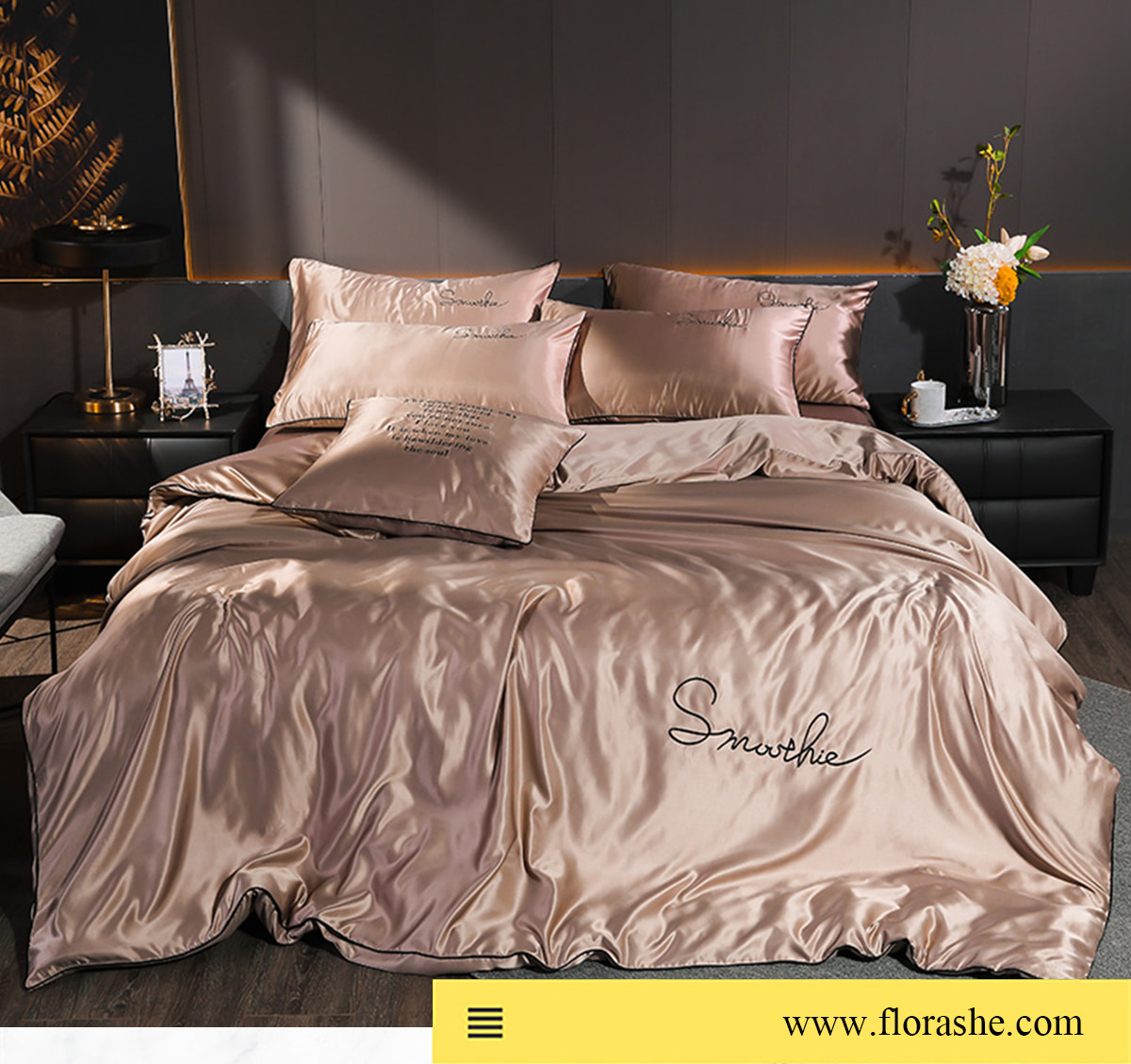 Silky-Satin-Duvet-Cover-Flat-Sheet-Pillowcase-Bedding-4Pcs-Set11