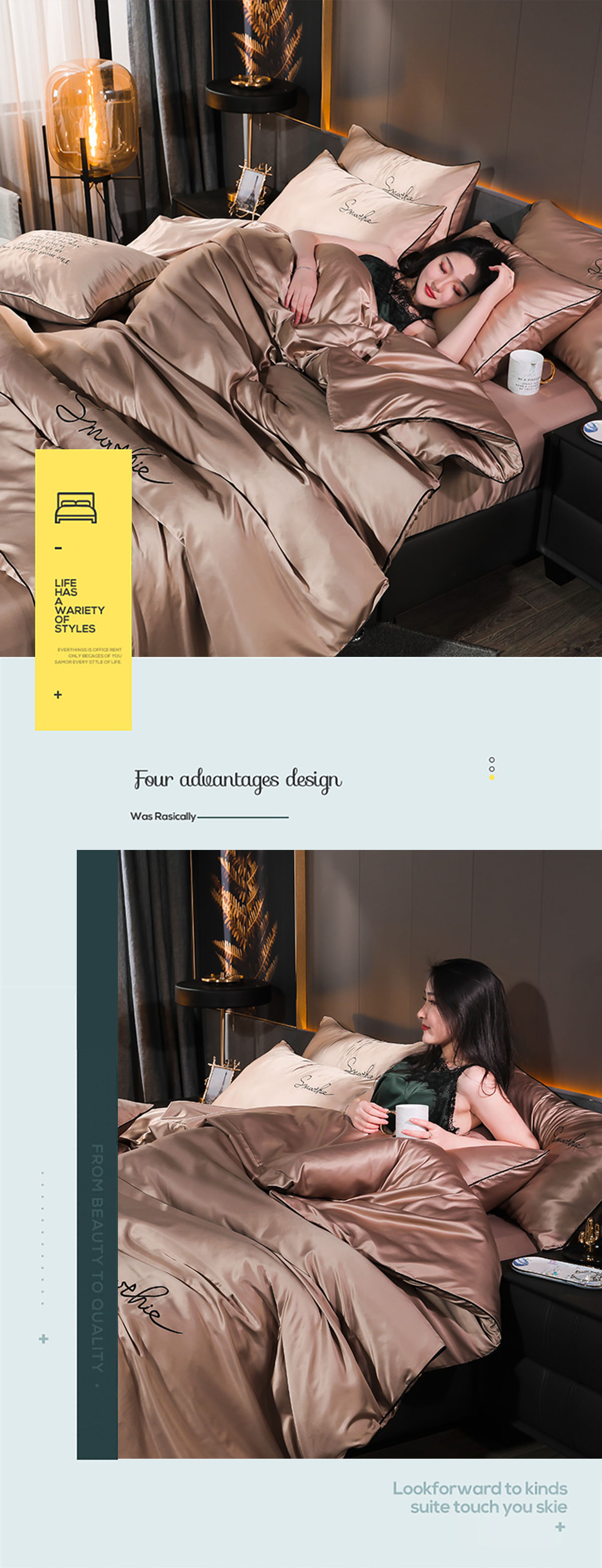 Silky-Satin-Duvet-Cover-Flat-Sheet-Pillowcase-Bedding-4Pcs-Set13