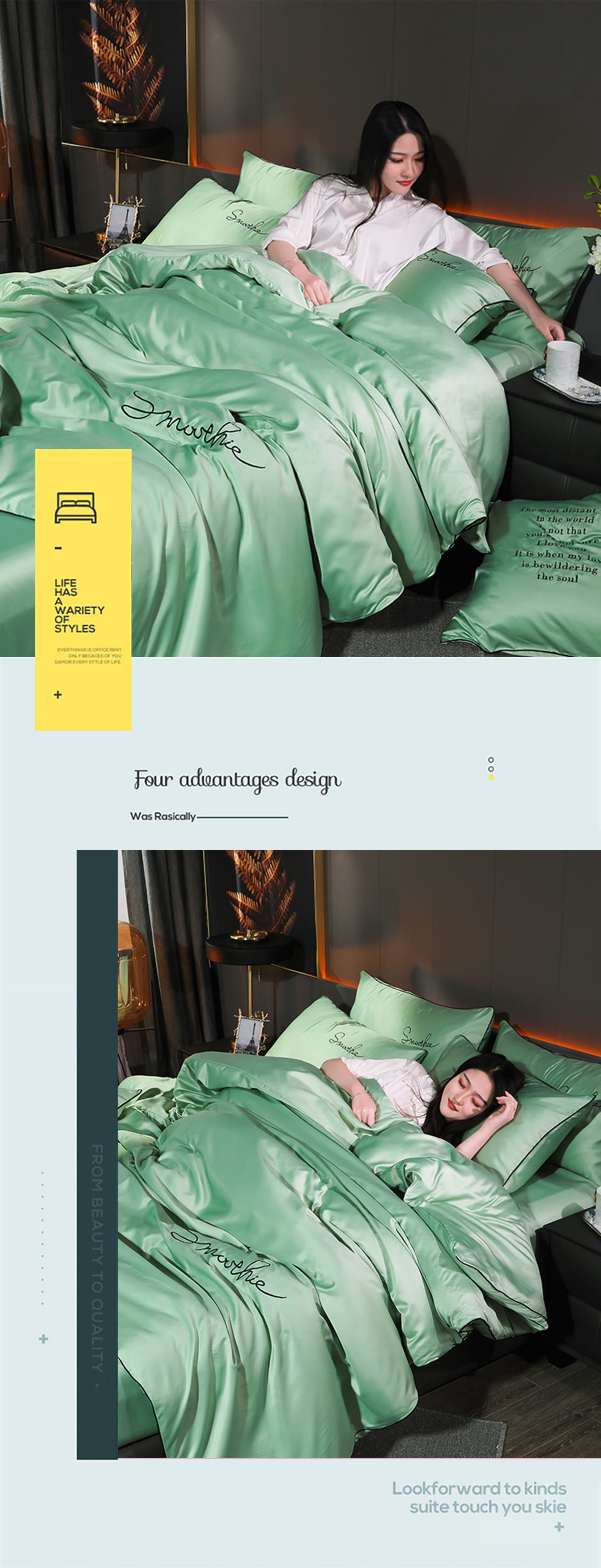 Silky-Satin-Duvet-Cover-Flat-Sheet-Pillowcase-Bedding-4Pcs-Set19