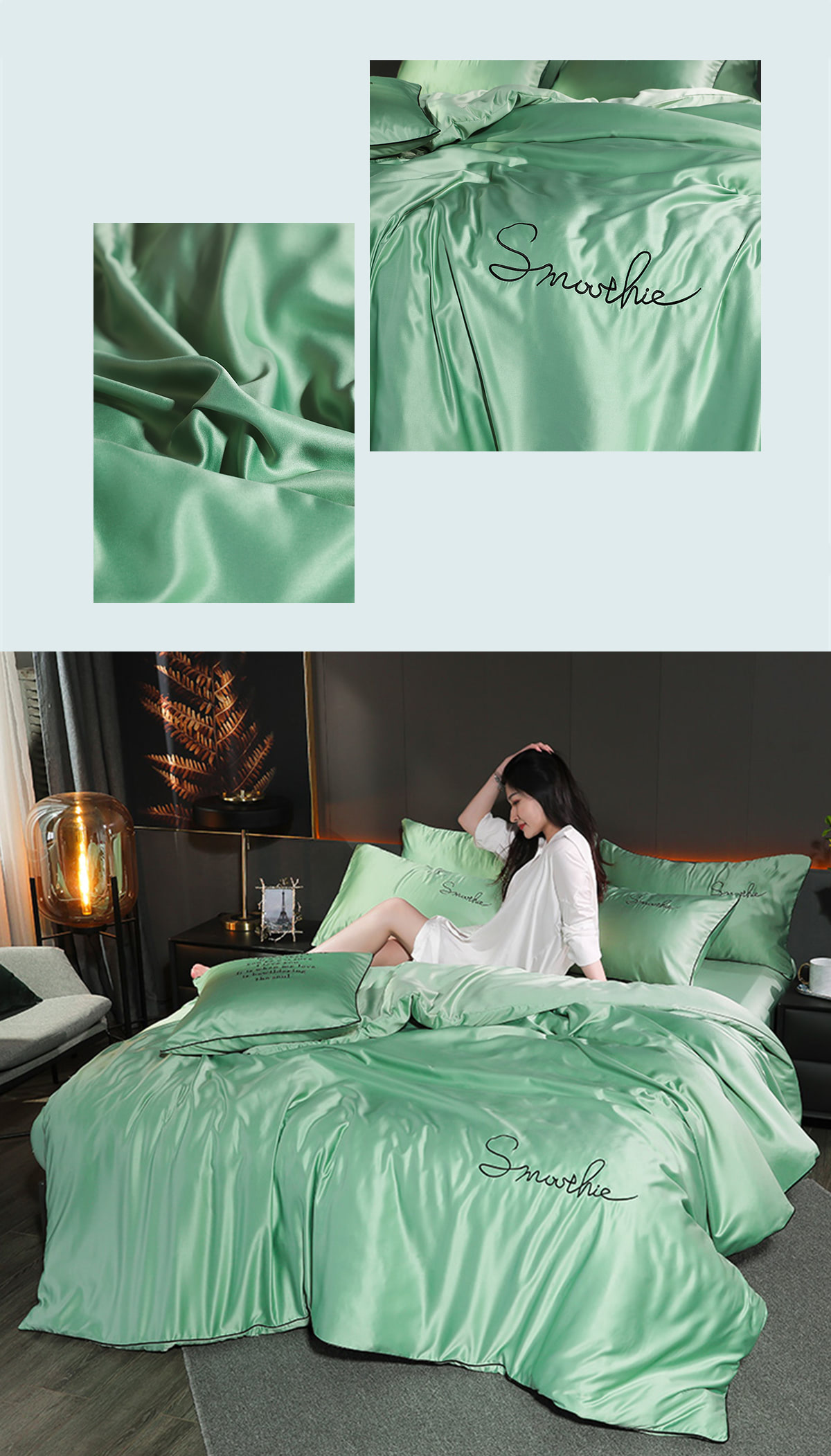 Silky-Satin-Duvet-Cover-Flat-Sheet-Pillowcase-Bedding-4Pcs-Set21