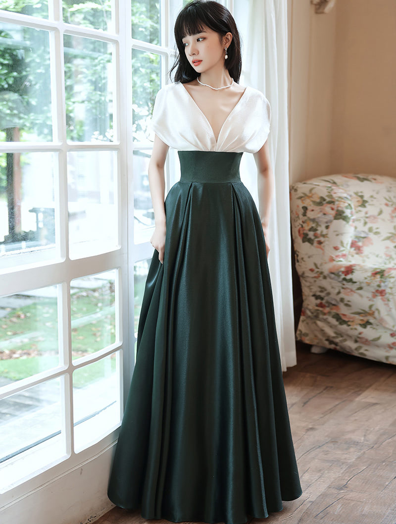 Simple A Line Slim Maxi Dress Retro Green Formal Prom Party Wear01