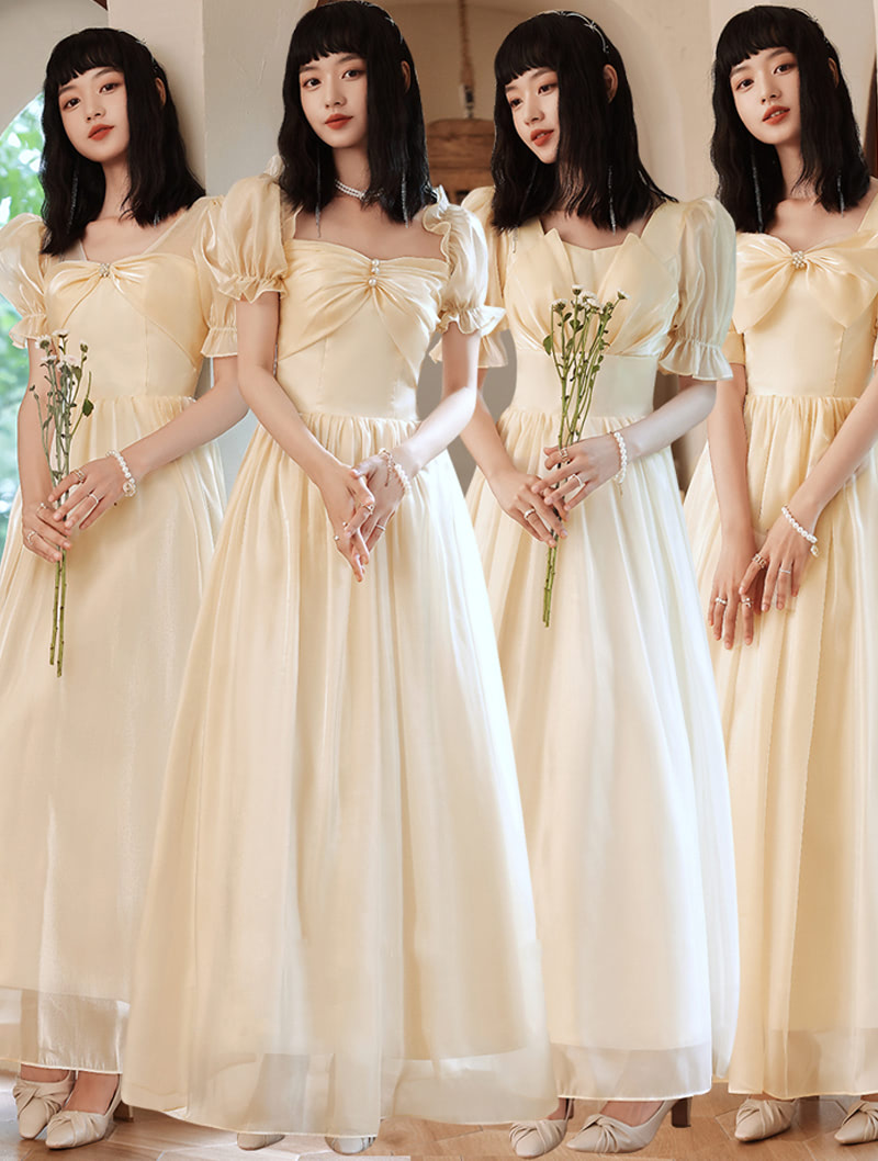 Simple Champagne Bridal Party Formal Gown Bridesmaid Dress01