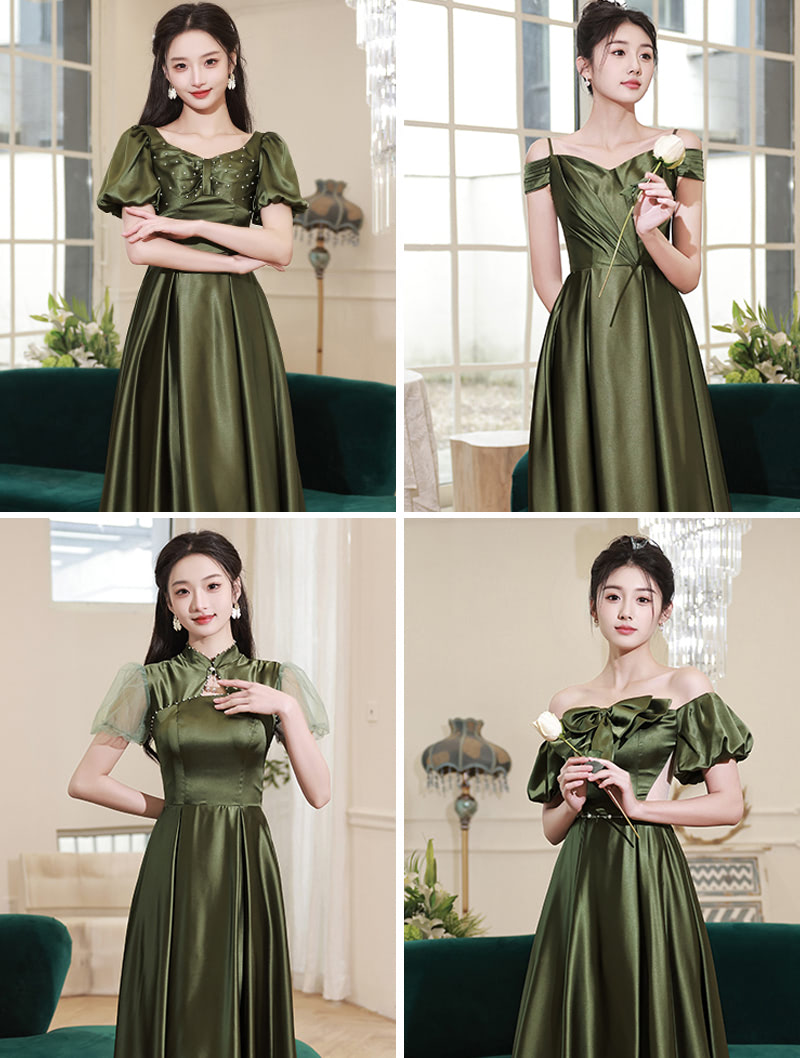 Simple Ladies Emerald Green Satin Bridesmaid Dress Evening Gown05