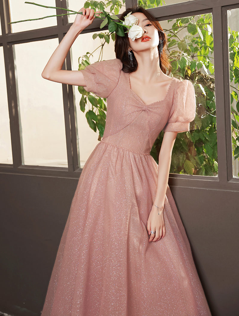 Simple Pink Homecoming Evening Forma Party Prom Long Dress01