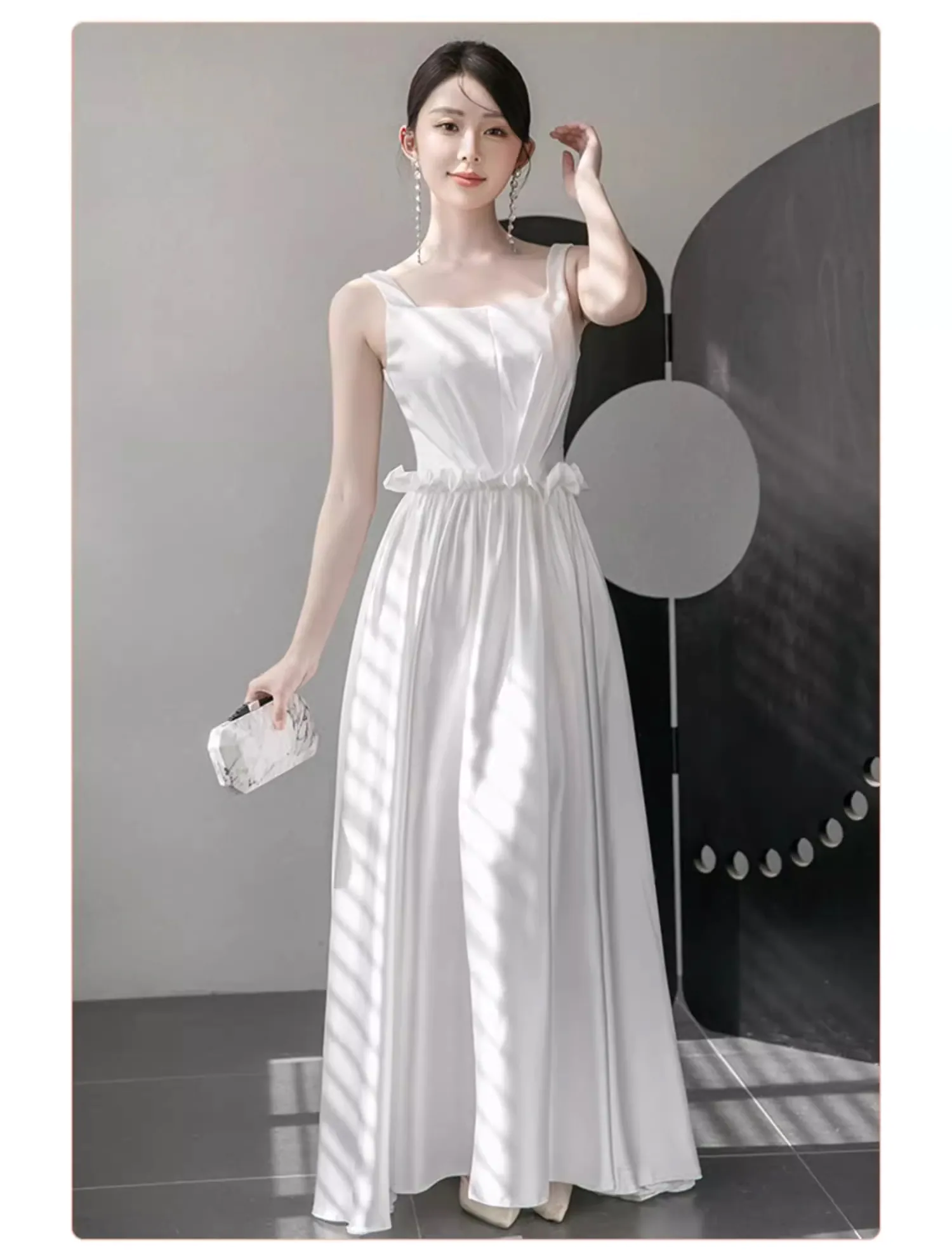 Simple-White-Satin-Formal-Bridesmaid-Wedding-Party-Dress-Evening-Gown17