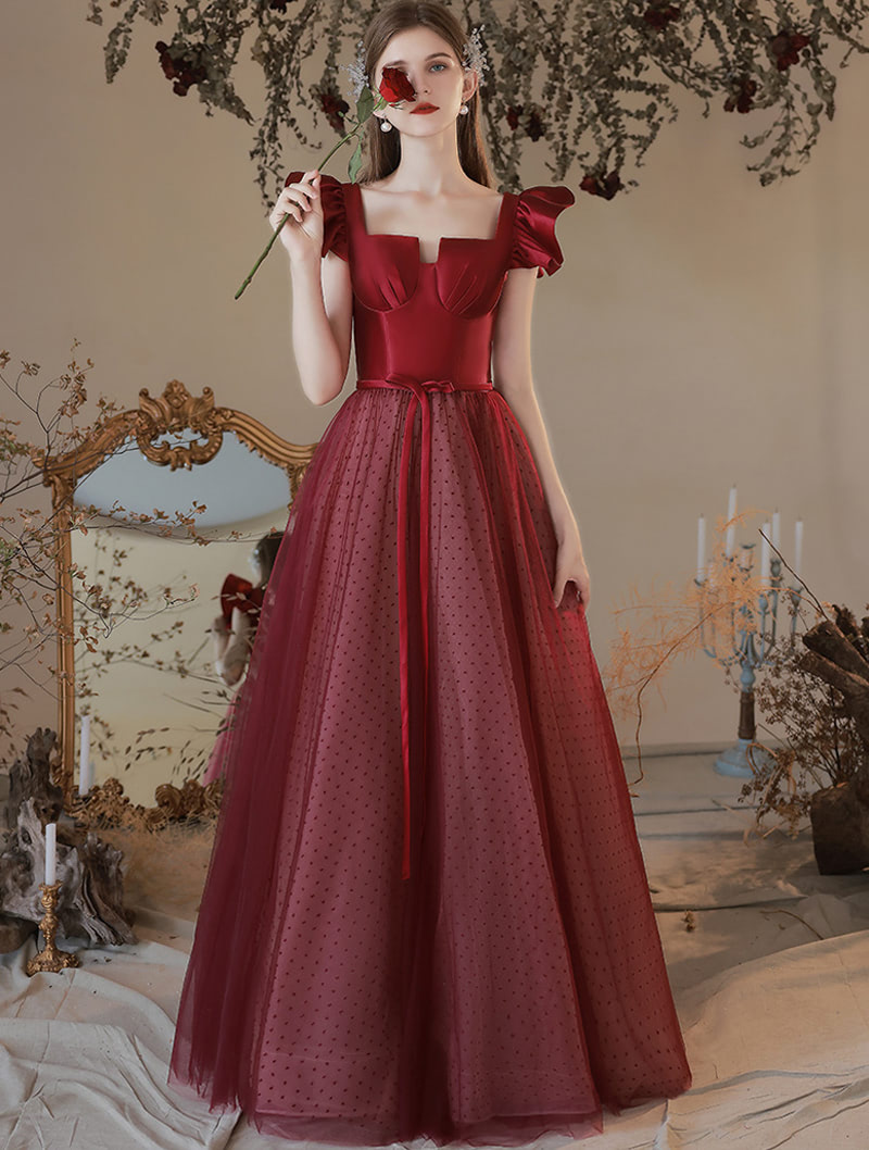Sleeveless Red Satin Prom Dress Long Evening Formal Wear Ballgown01