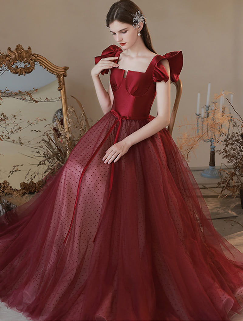 Sleeveless Red Satin Prom Dress Long Evening Formal Wear Ballgown01
