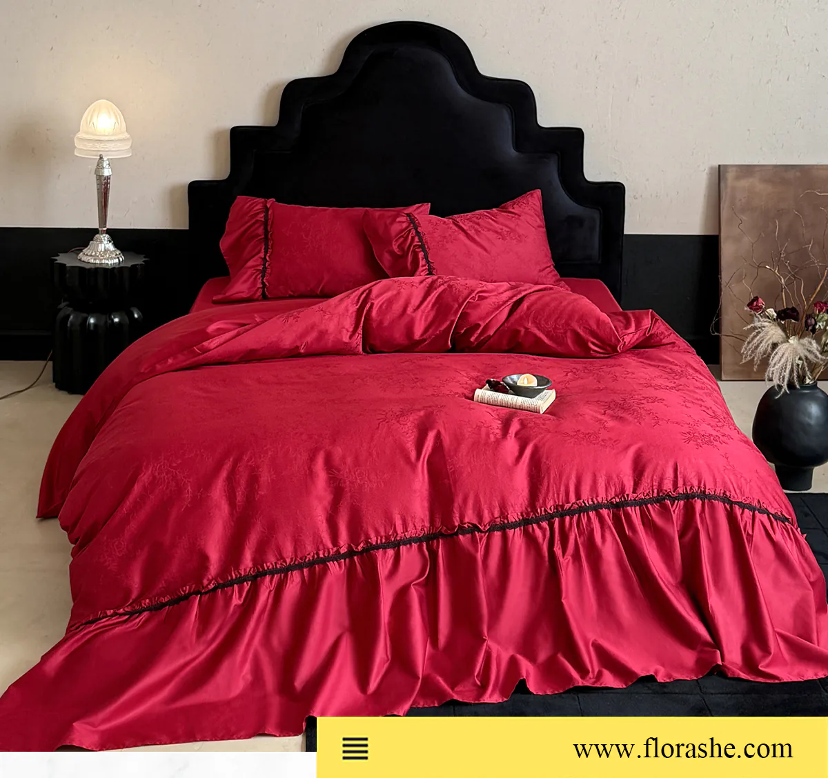 Soft-Vintage-Red-100s-Cotton-Jacquard-Floral-Hotel-Home-Bedding-4-Pcs-Set07