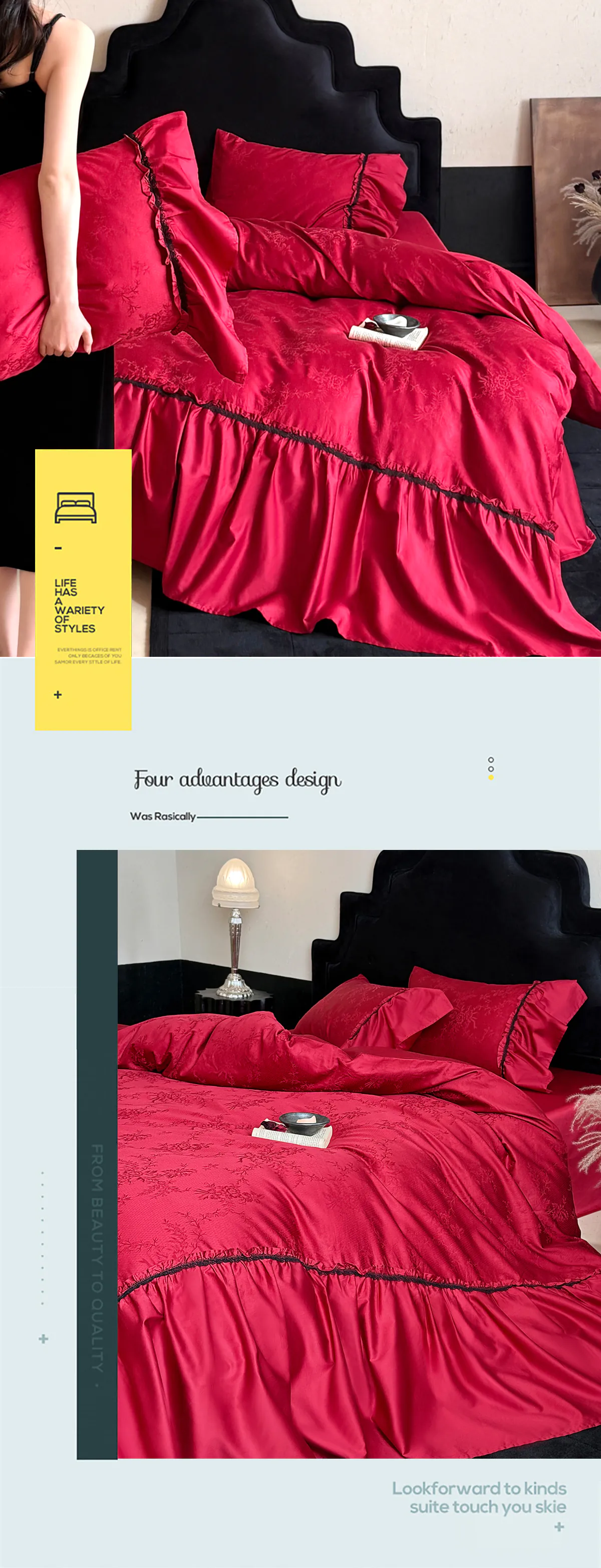 Soft-Vintage-Red-100s-Cotton-Jacquard-Floral-Hotel-Home-Bedding-4-Pcs-Set09