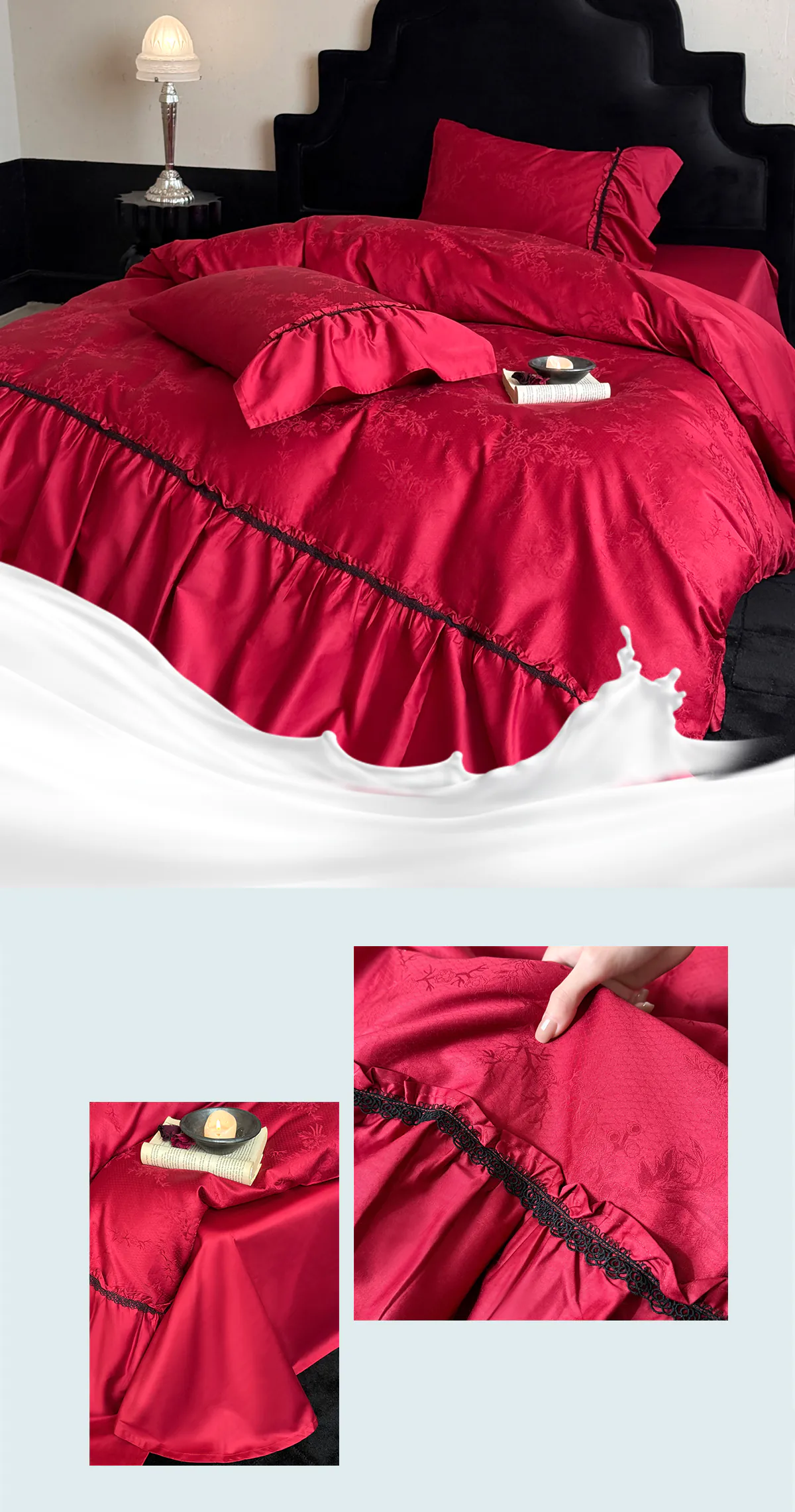 Soft-Vintage-Red-100s-Cotton-Jacquard-Floral-Hotel-Home-Bedding-4-Pcs-Set10