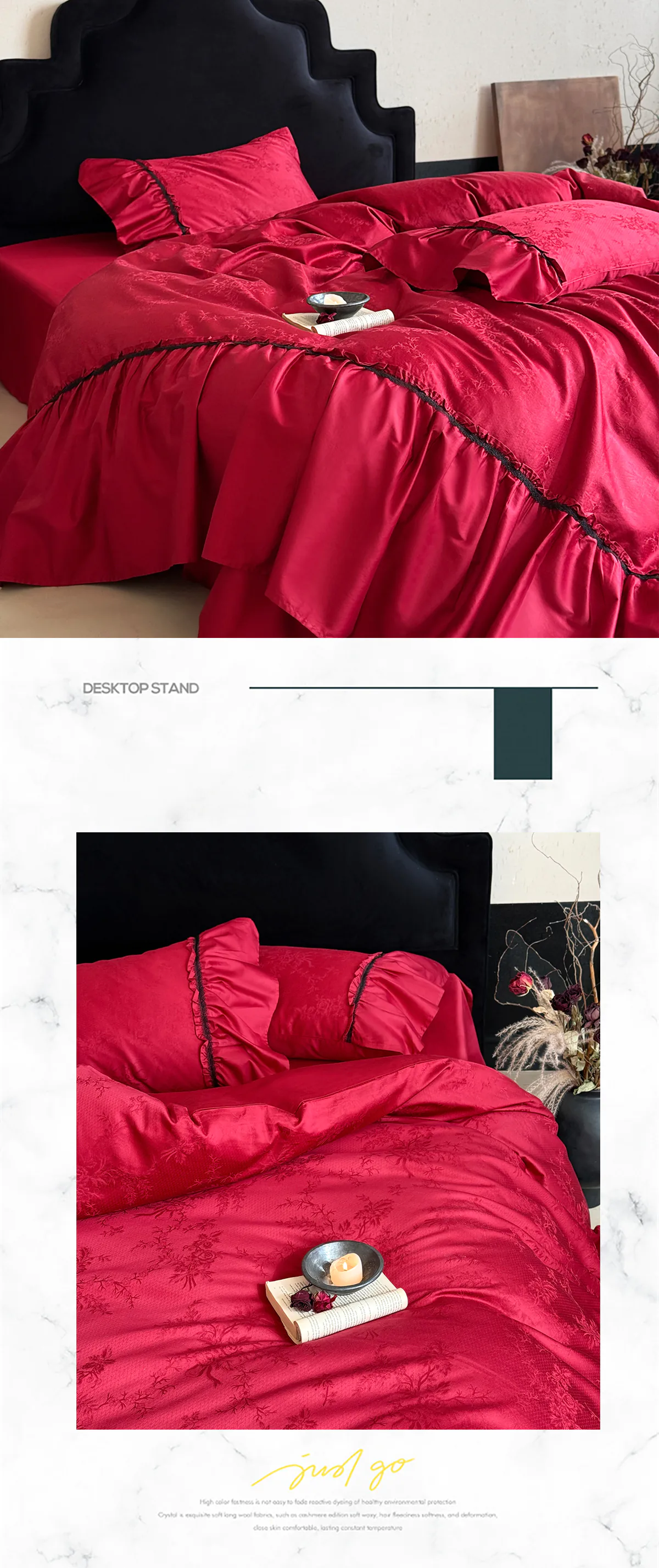 Soft-Vintage-Red-100s-Cotton-Jacquard-Floral-Hotel-Home-Bedding-4-Pcs-Set11