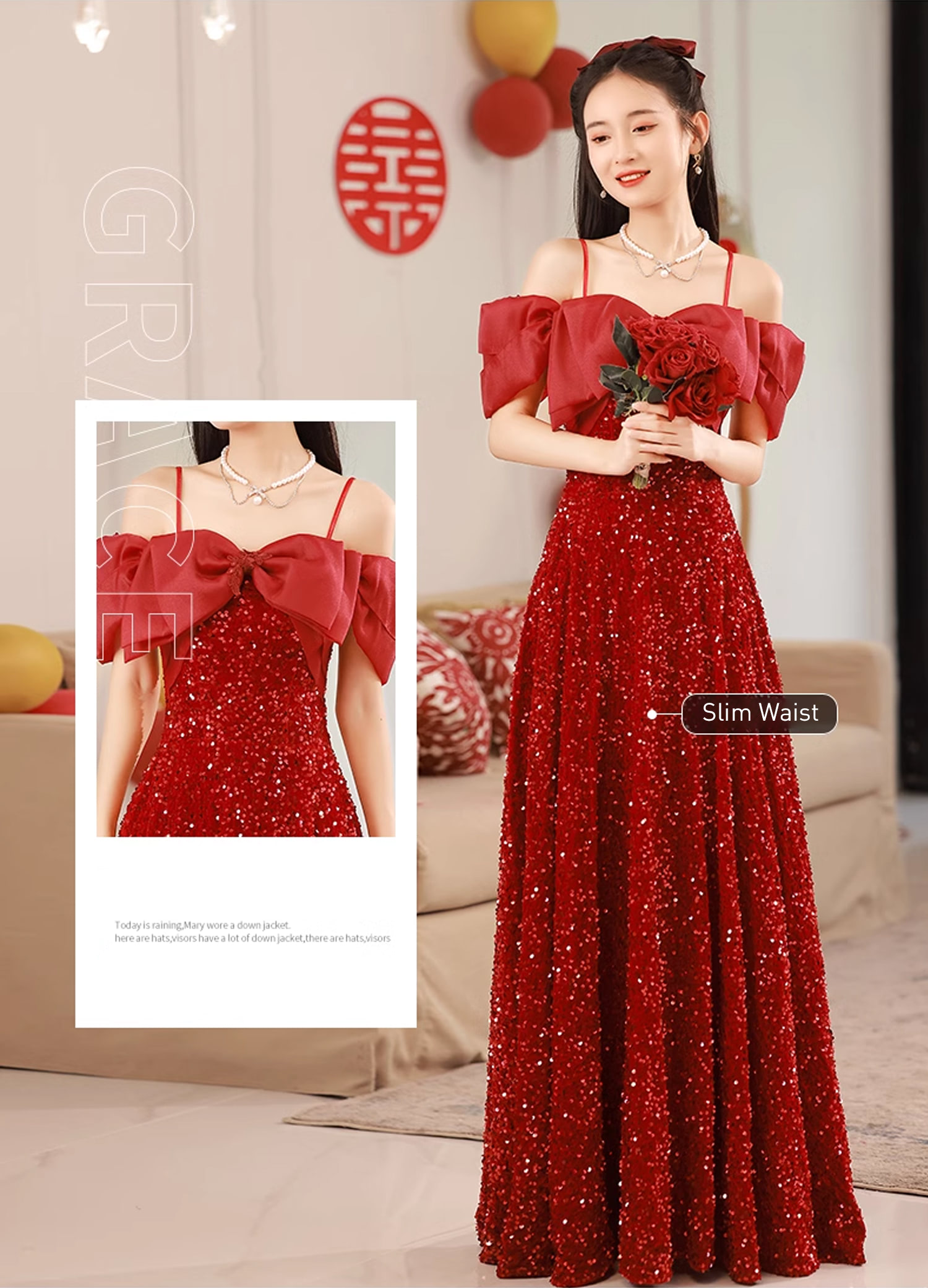 Sweet-Burgundy-Sequin-Bow-Tie-Neck-Slip-Party-Long-Dress-Ball-Gown07