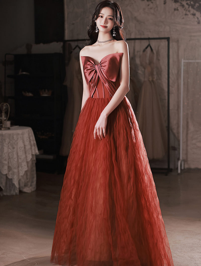 Sweet Charming Burgundy Sleeveless Tulle Slip Prom Long Dress01