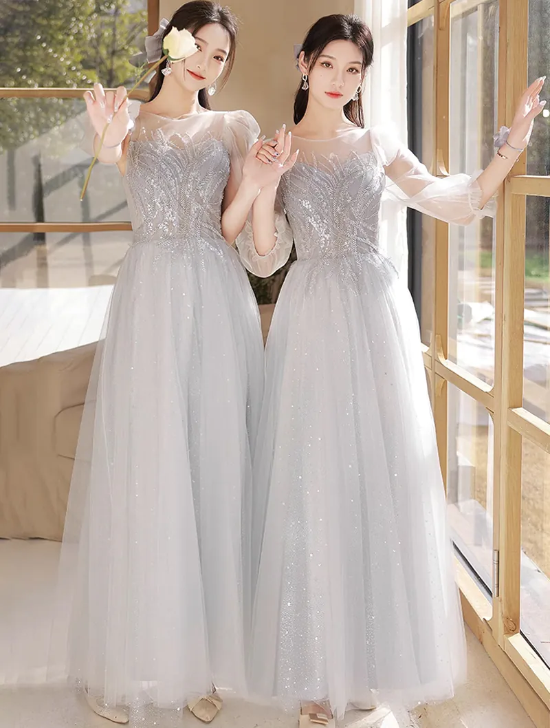 Sweet Gray Tulle Wedding Birthday Party Formal Bridesmaid Dress01