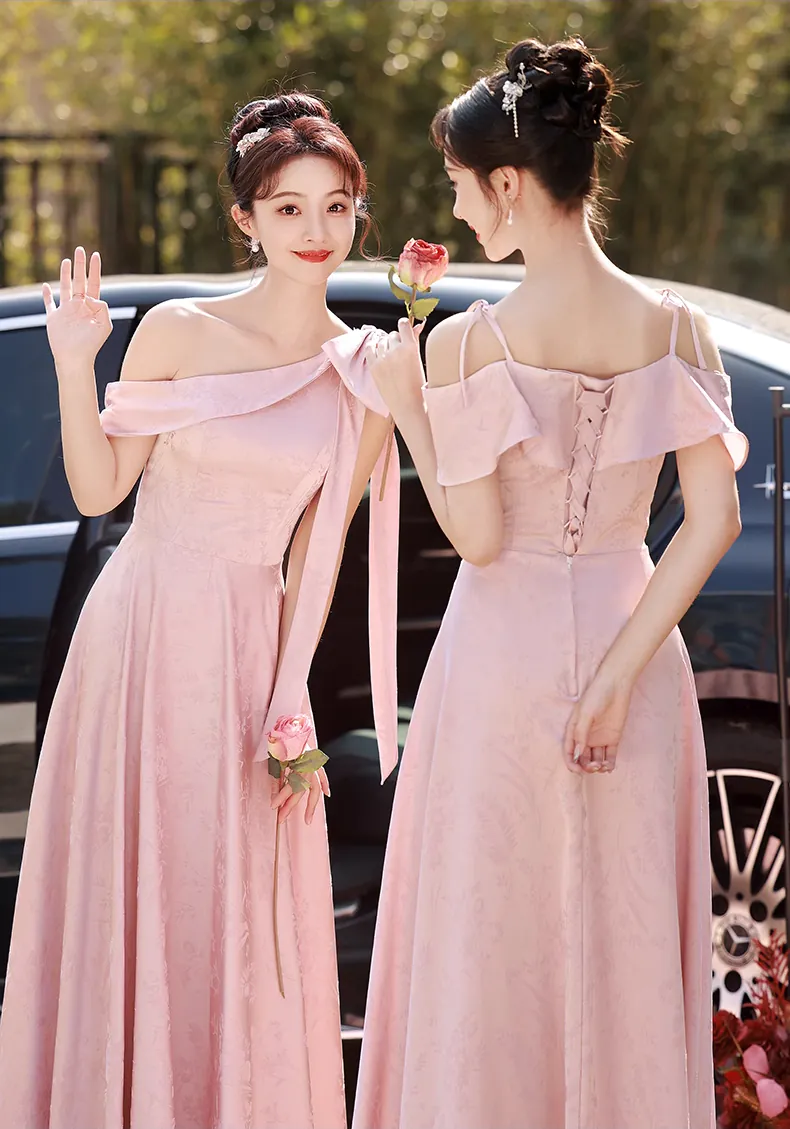 Sweet-Pink-Jacquard-Bridesmaid-Dress-Wedding-Party-Formal-Gown17