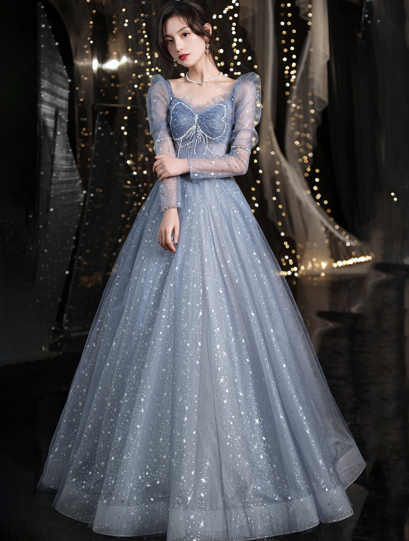 Unique Elegant Blue Floor-length Formal Party Wear Dress for Women01