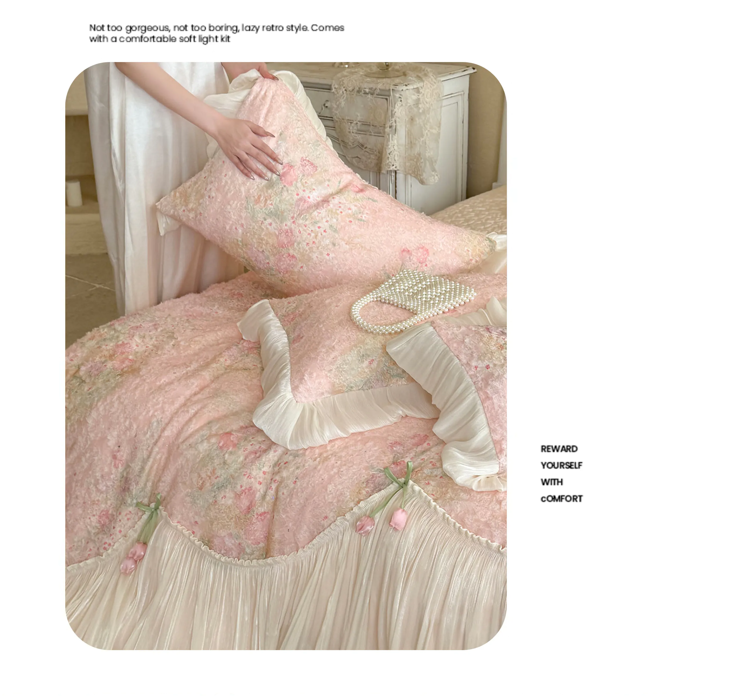 Vintage-100s-Cotton-Botanical-Floral-3D-Tulip-Ruffled-Edge-Bedding-Set12
