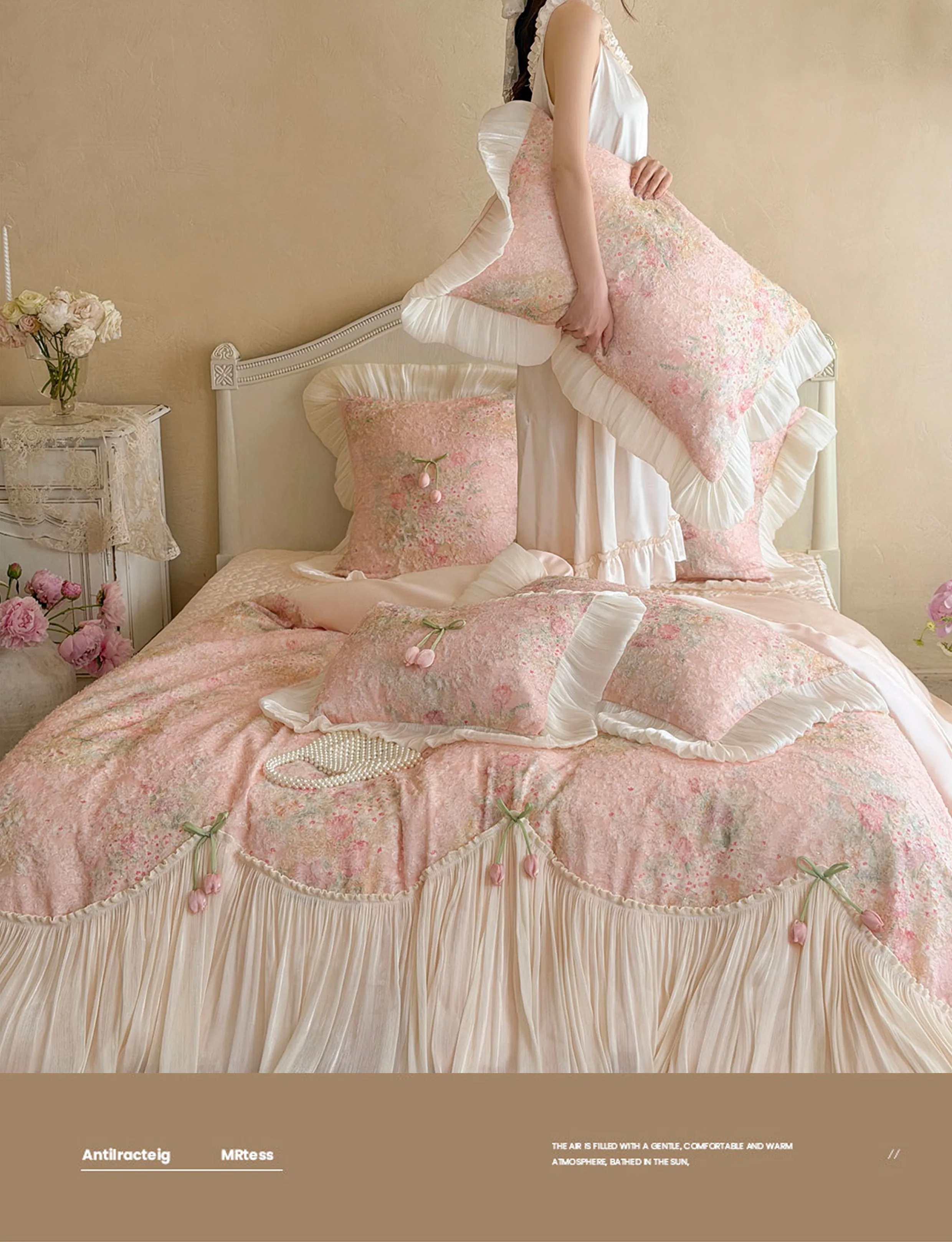 Vintage-100s-Cotton-Botanical-Floral-3D-Tulip-Ruffled-Edge-Bedding-Set13