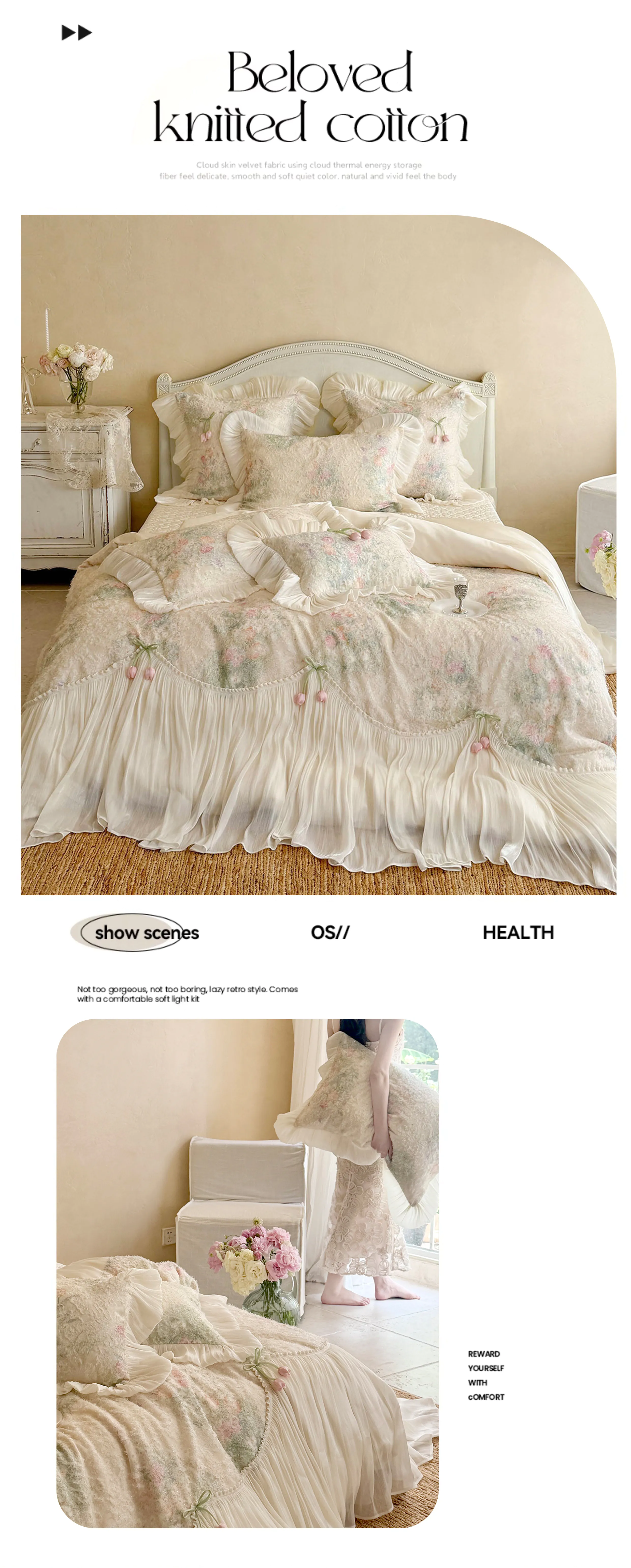 Vintage-100s-Cotton-Botanical-Floral-3D-Tulip-Ruffled-Edge-Bedding-Set22