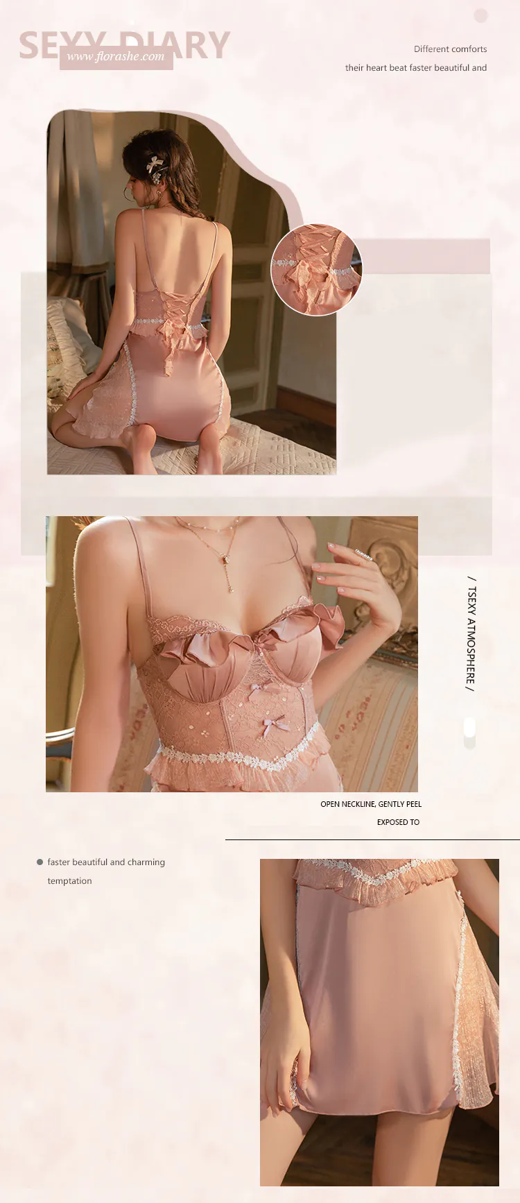 Vintage-Rose-Gold-Corset-Style-Mesh-Satin-Slip-Nightgown-Lingerie08