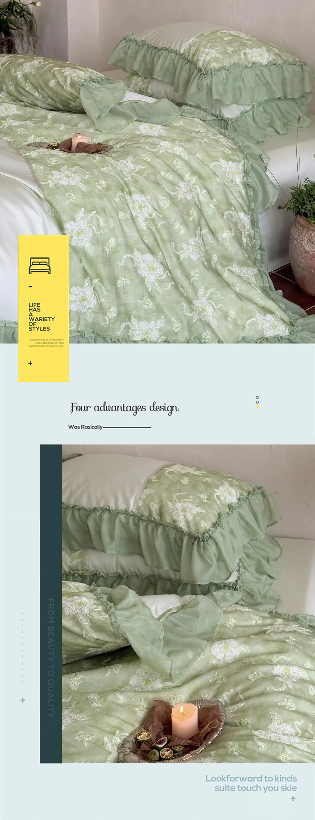 Vintage-Sage-Green-Floral-Embroidery-100s-Pure-Cotton-Ruffle-Duvet-Cover-Set09